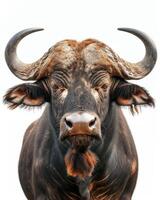 A close up of a buffalo with a big head photo