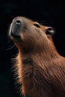 A capybara is looking up at the sky photo