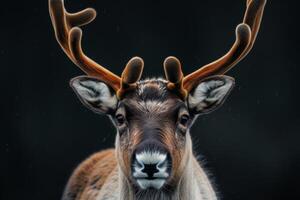 A close up of a reindeer with big horns photo