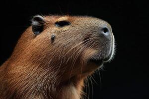 A capybara is looking up at the camera photo