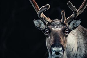 A close up of a reindeer with big horns photo