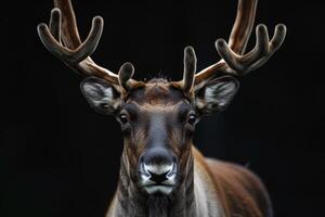 A close up of a reindeer with large horns photo
