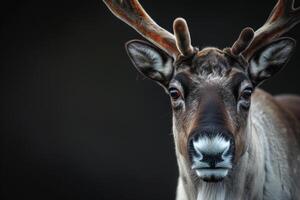 A close up of a reindeer with big horns photo