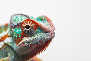 A colorful chameleon lizard on a white background photo