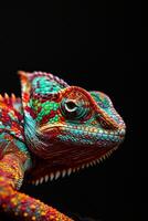 A colorful lizard with a black background photo