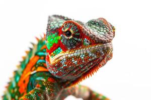 A colorful chameleon lizard on a white background photo