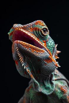 un lagartija con vistoso marcas en sus cabeza foto