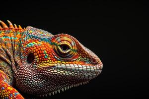 A colorful lizard with a black background photo