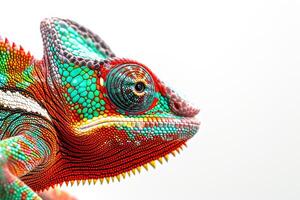 A colorful chameleon is standing on its hind legs photo