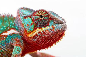 A colorful chameleon is looking at the camera photo