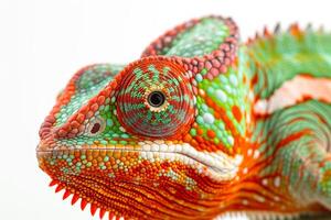 A close up of a colorful chameleon photo
