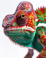 A close up of a chameleon with colorful markings photo