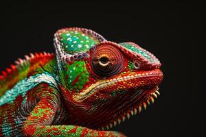 A colorful chameleon lizard on a black background photo