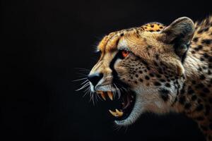 Cheetah, a wild cat, with its mouth open photo