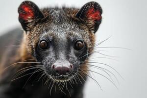 A close up of a small animal with red eyes photo