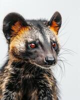 A close up of a small animal with red eyes photo