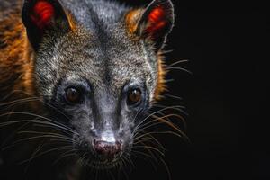 A close up of a small animal with red eyes photo
