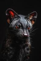 A close up of a black animal with red eyes photo
