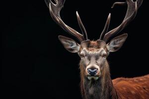 A close up of a deer with large horns photo