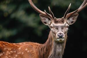 A close up of a deer with large horns photo