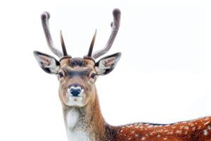 A deer with big horns and a white background photo