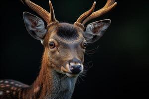 A close up of a deer with big horns photo