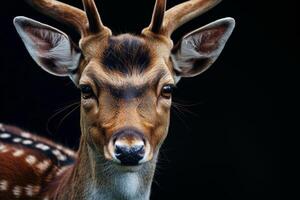 Close up of deer with big horns on black background photo