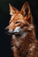 A red fox with a black background photo