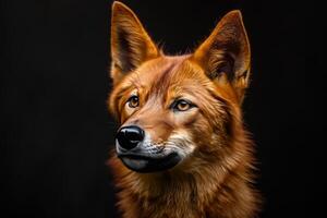 A red dog with big eyes on a black background photo
