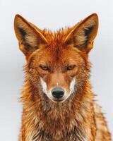 A red fox with a big, angry face photo