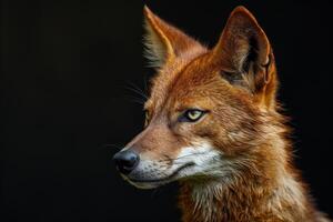 A close up of a red fox looking to the side photo