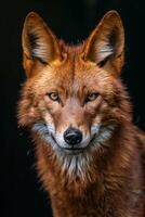 A red fox with blue eyes looking at the camera photo