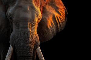 An elephant with tusks on a black background photo
