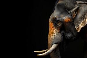 A close up of an elephant with a black background photo