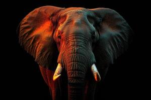 An elephant with tusks on a black background photo