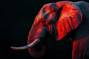 An elephant with red light on its face photo
