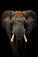 An elephant with tusks on a black background photo