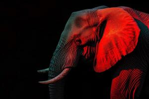 A close up of an elephant with red light photo