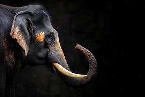 An elephant with tusks on its trunk photo