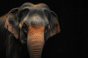 A close up of an elephant with a black background photo
