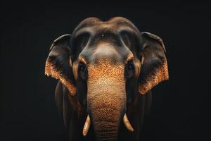 An elephant with tusks on a black background photo