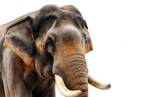 An elephant with tusks standing on a white background photo
