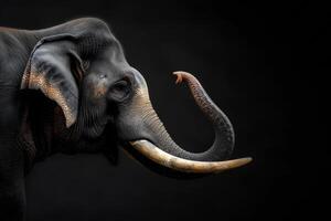 An elephant with tusks on a black background photo