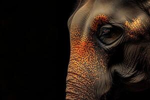 A close up of an elephant with orange spots photo