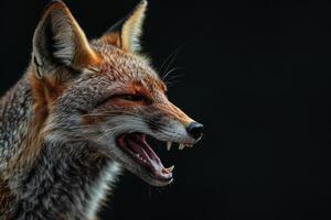 A close up of a fox with its mouth open photo