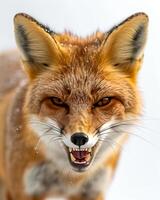 A close up of a fox with its mouth open photo