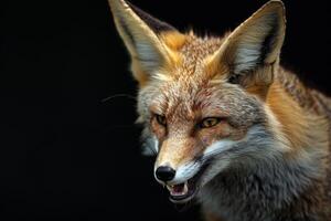 A close up of a red fox with its mouth open photo