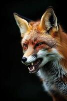 A close up of a fox with its mouth open photo