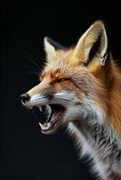 A close up of a red fox with its mouth open photo