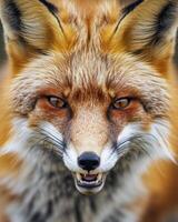 A close up of a red fox with its mouth open photo